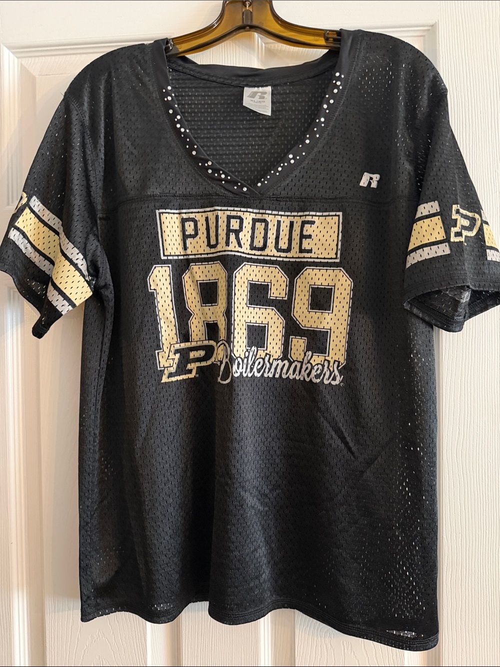 Russell Athletic Black and Gold Purdue 1869 Short Sleeve Mesh Tee